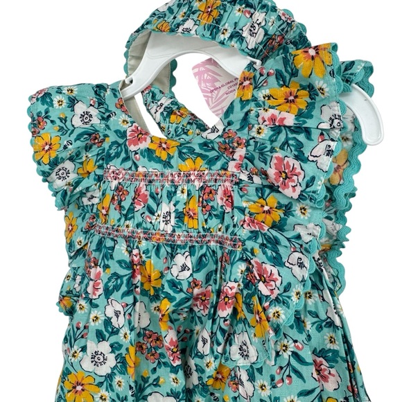 NWT Tommy Bahama Teal Blue Yellow Floral Scallop Flowy Dress & Headband 18 Month - Picture 4 of 10